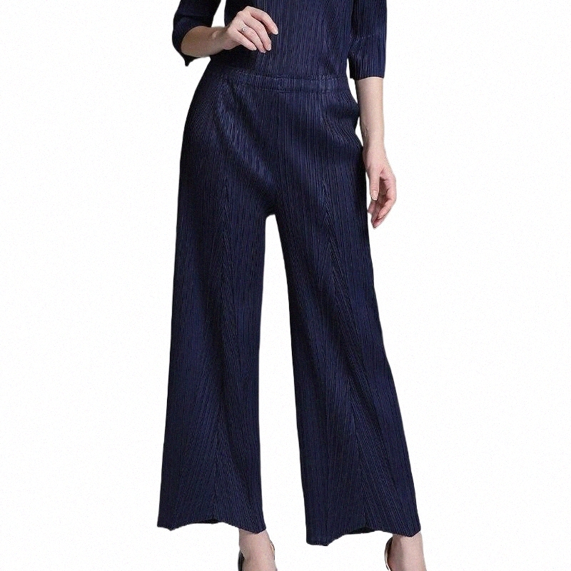 

Women's Pants & Capris women's Pants & Capris Plus Size Women 2021 Autumn Winter Stretch Miyake Pleated Please Solid Color Wide Leg Trousers For 45-75KG b2ZI#, Navy blue