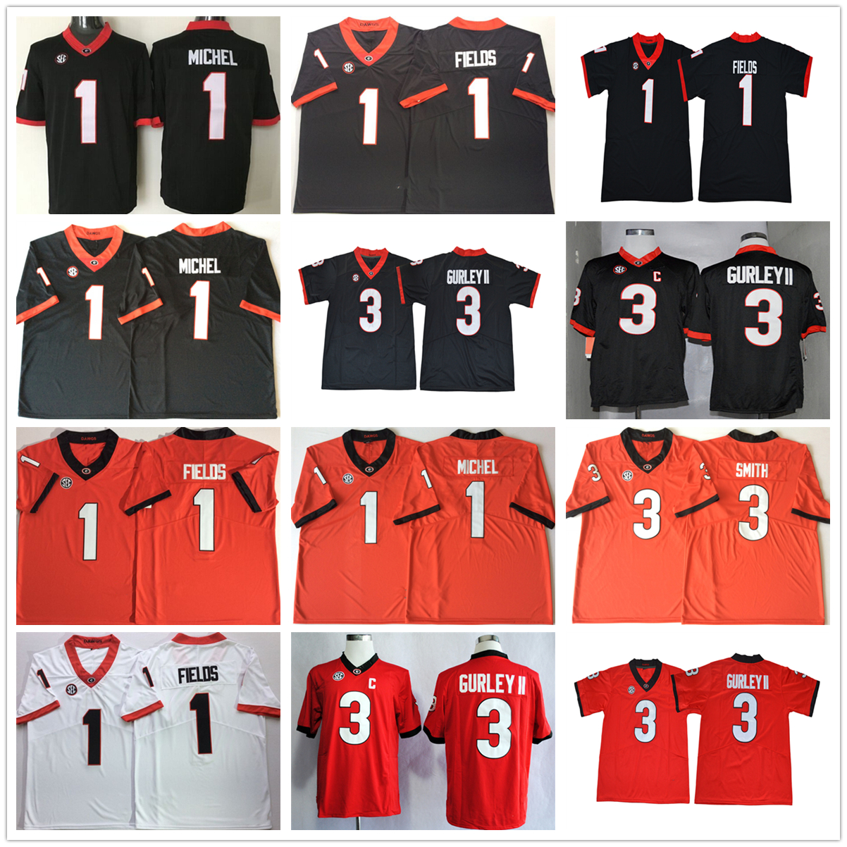 

NCAA Georgia Bulldog Football Jersey Justin Fields Sony Michel Roquan Smith Todd Gurley II Stitched Jersey Mens, Same as picture