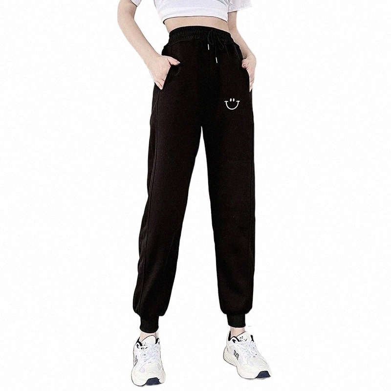 Women's Pants & Capris women's Pants & Capris Spring High Waist Jogger Black Autumn Cotton Thin Wide Leg Sweatpants Women Solid Trousers C