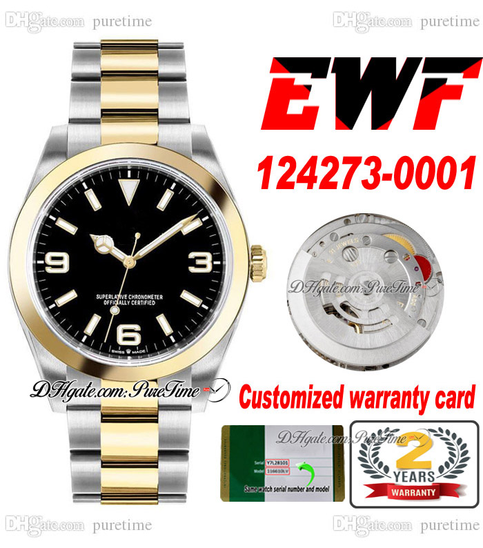 

EWF 36mm 124273 A3230 Automatic Unisex Watch Mens Womens Two Tone Yellow Gold Black Dial Stick Oystersteel Bracelet Super Edition Same Serial Card Puretime B2, Custom warranty card