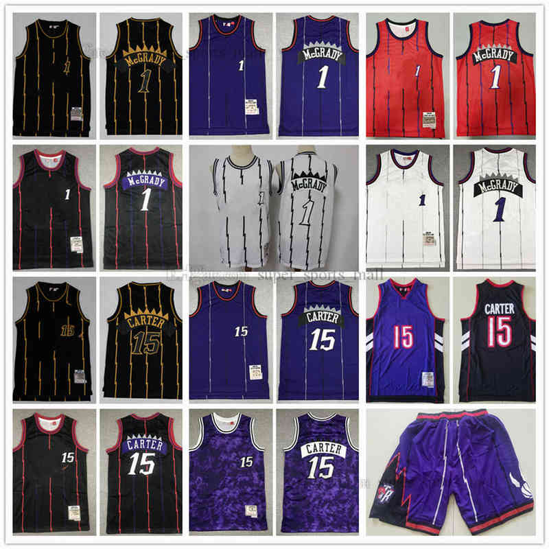 

Retro Mitchel land Ness Basketball Jerseys 1 Tracy 15 Vince McGrady Carter Hot Jersey shorts Purple Blue Black 1998-99 1999-2000, Picture
