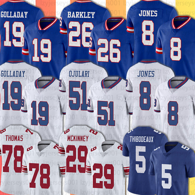 

5 Kayvon Thibodeaux 19 Kenny Golladay Football Jersey 26 Saquon Barkley 8 Daniel Jones 56 Lawrence Taylor New York''Giants''High quality Stitched McKinney, Custom men jersey