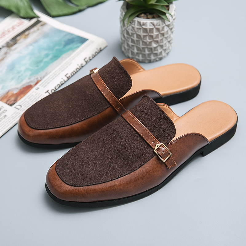 Sandales demi pantoufles hommes chaussures respirant embout Slingback PU couture boucle de ceinture mode décontracté quotidien AD148