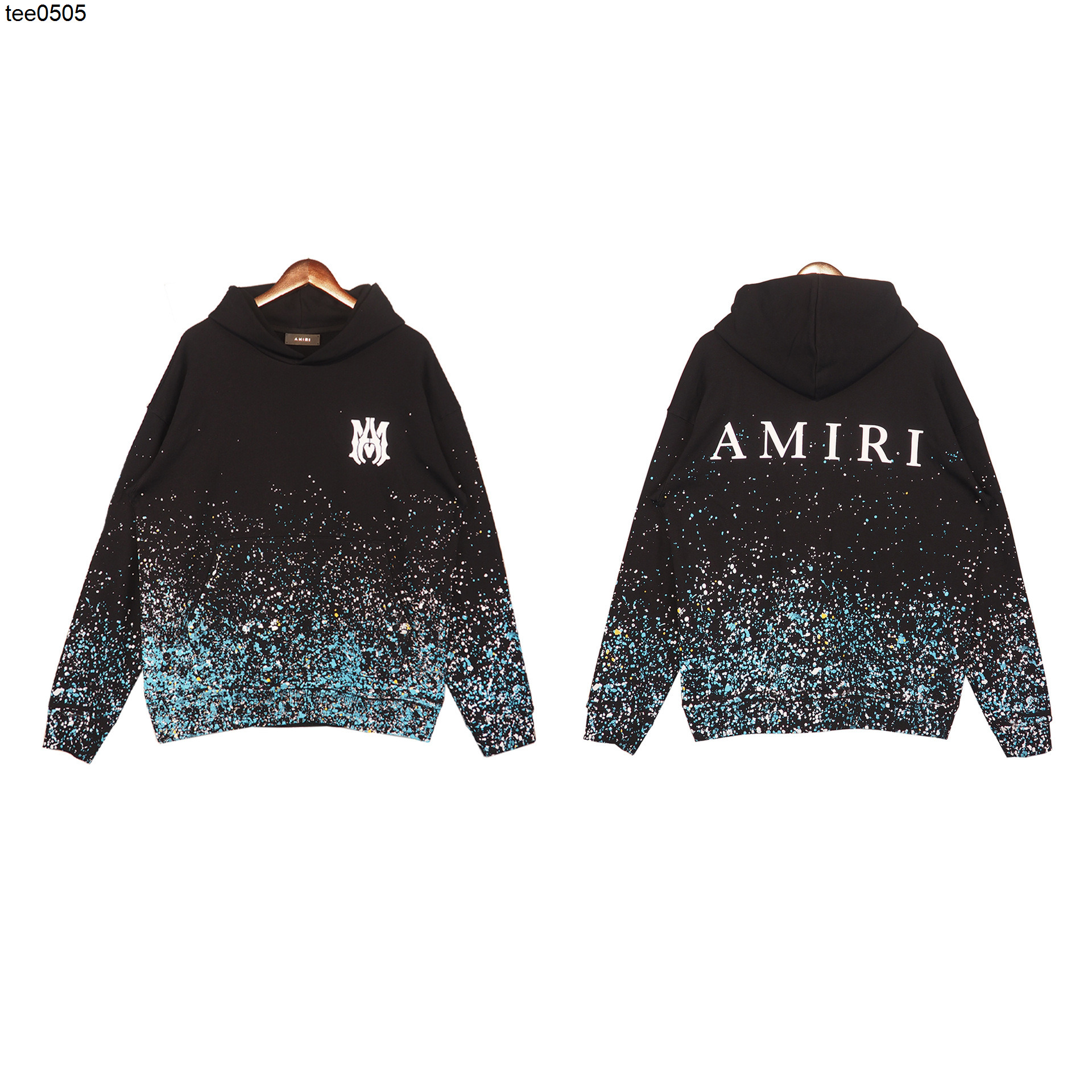 

High version Hoodie fashion brand Amirs star splashing flower letter print men' and women' Hoodies, Black