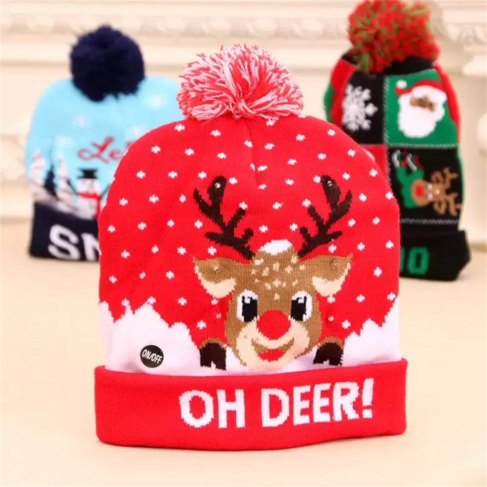 

LED Funny Christmas Hat Party Favor Novelty Light-up Colorful Stylish Beanie Cap Knitted Wholesale