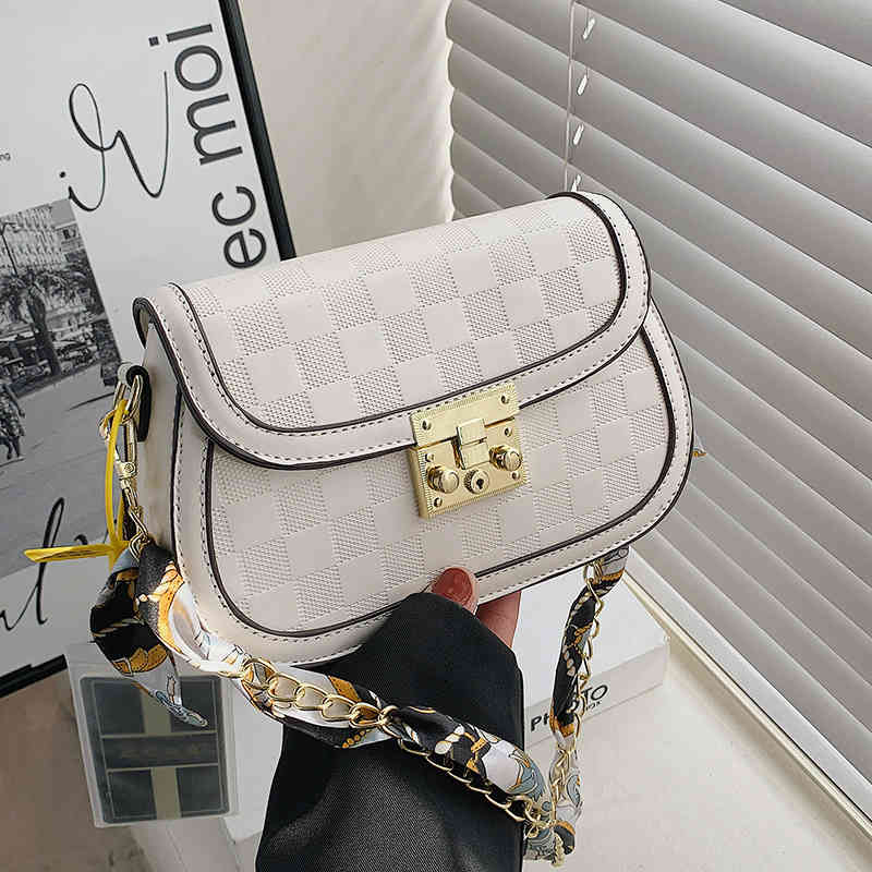 

Bags women's bag solid color small square 2022 new embossed lattice multi-layer Single Shoulder Messenger Bag Purses, White