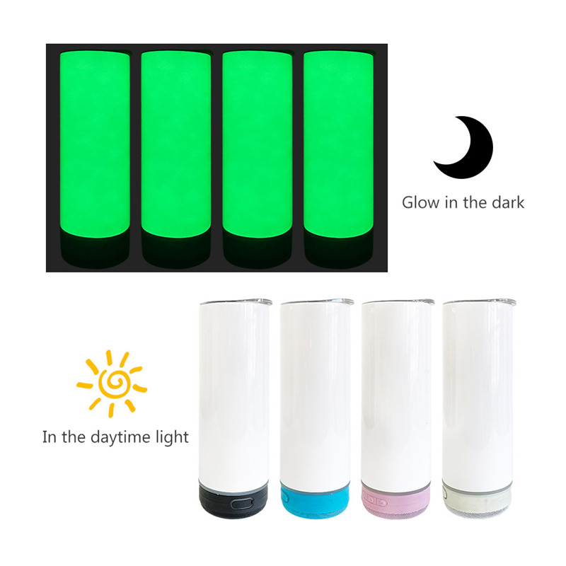 

20oz Bluetooth Speaker Music Tumbler Mugs Sublimation Glow In The Dark Straight Tumblers Wireless Smart Coffee Cups Double Wall Stainless Steel Water Bottle 4 Color, 4 colors can chose