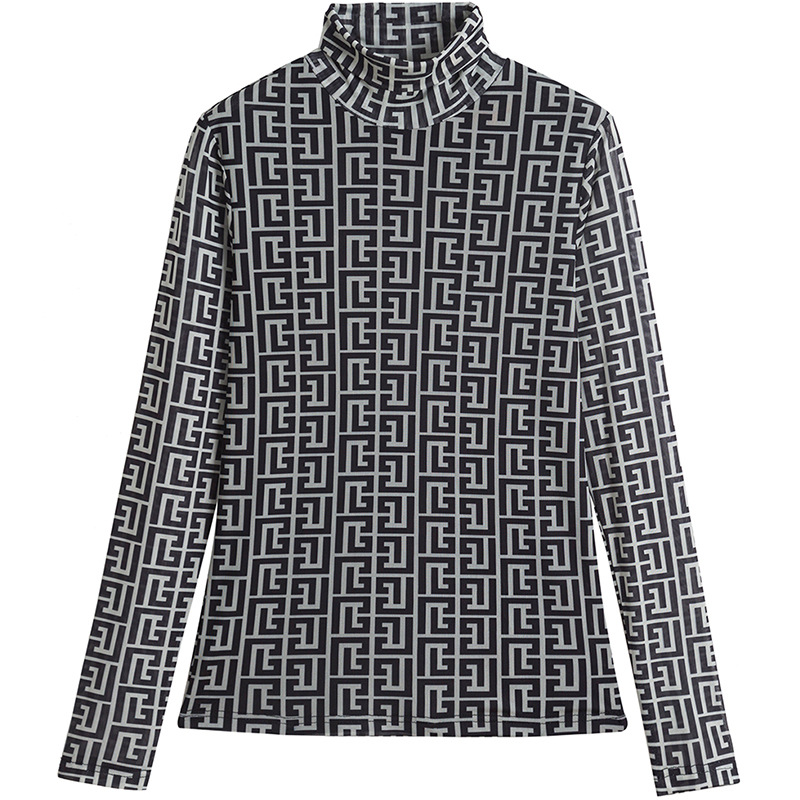 

Women's Sweaters Womens Knits & Tees Blouses & Pullovers Vintage Blouse Mesh Shirt High Neck Autumn Winter Long Sleeve Undershirt Tops Blusa Femine, White