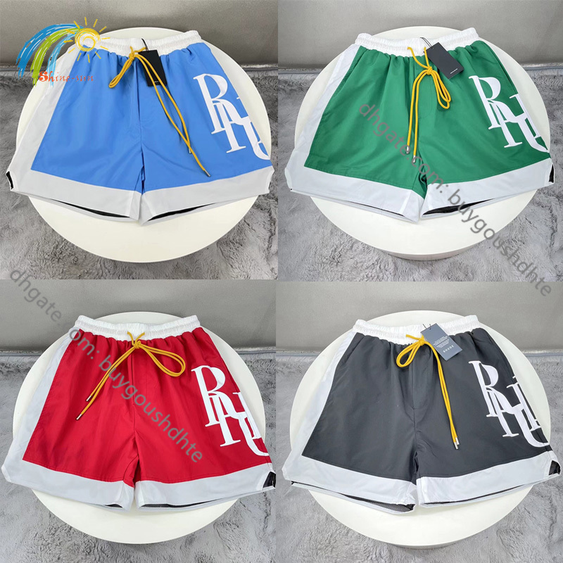 

2022SS New Colorblock RHUDE Shorts Men Women 1 1 Casual Inside Mesh Rhude Breeches Black Green Blue Red Shorts With Tags RD22