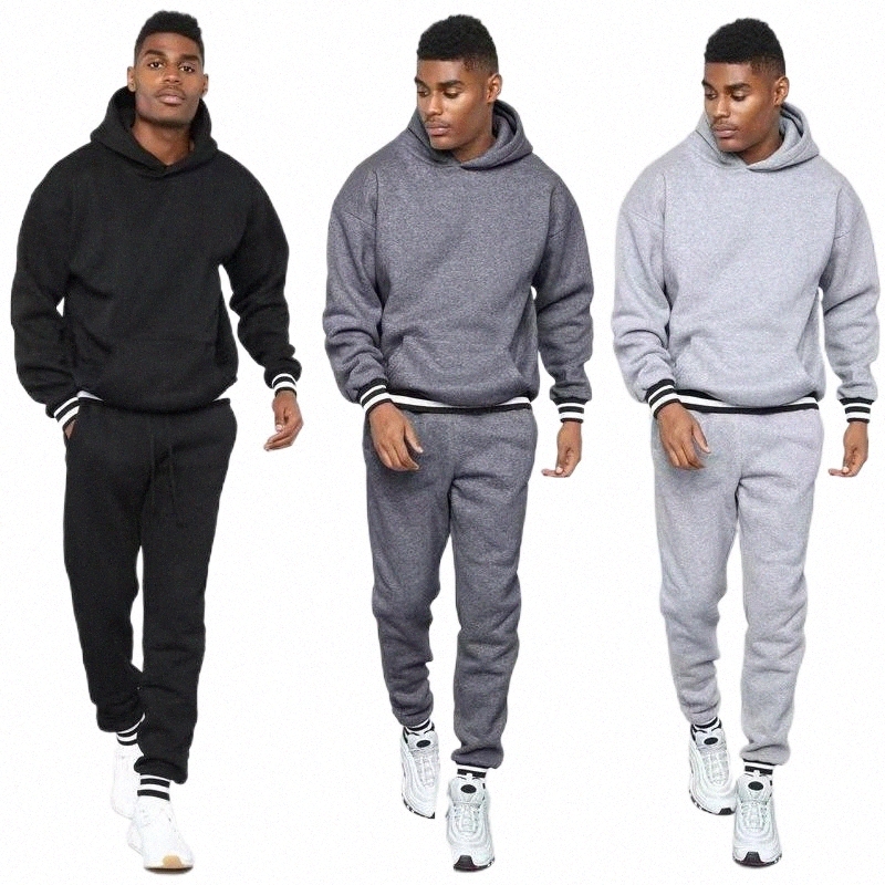 Men's Tracksuits men's Tracksuits Autumn And Winter Men's Contrast Stitching Sweater Sports Suit Fashion Hooded Casual Two-piece S