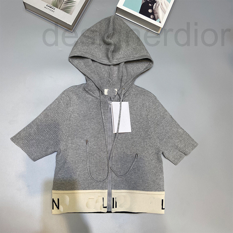 

Women' Sweaters designer CE home knitting gray pit bar letter hooded zipper cardigan short sleeve top open waist dress women t2022 new product WF11, 2# packing bag