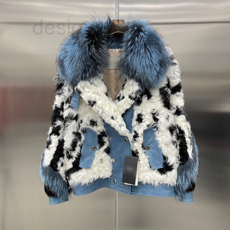 

Women's Jackets designer F family 2021 winter new wool fur one silver collar motorcycle versatile casual coat women CCX1, 2# packing bag