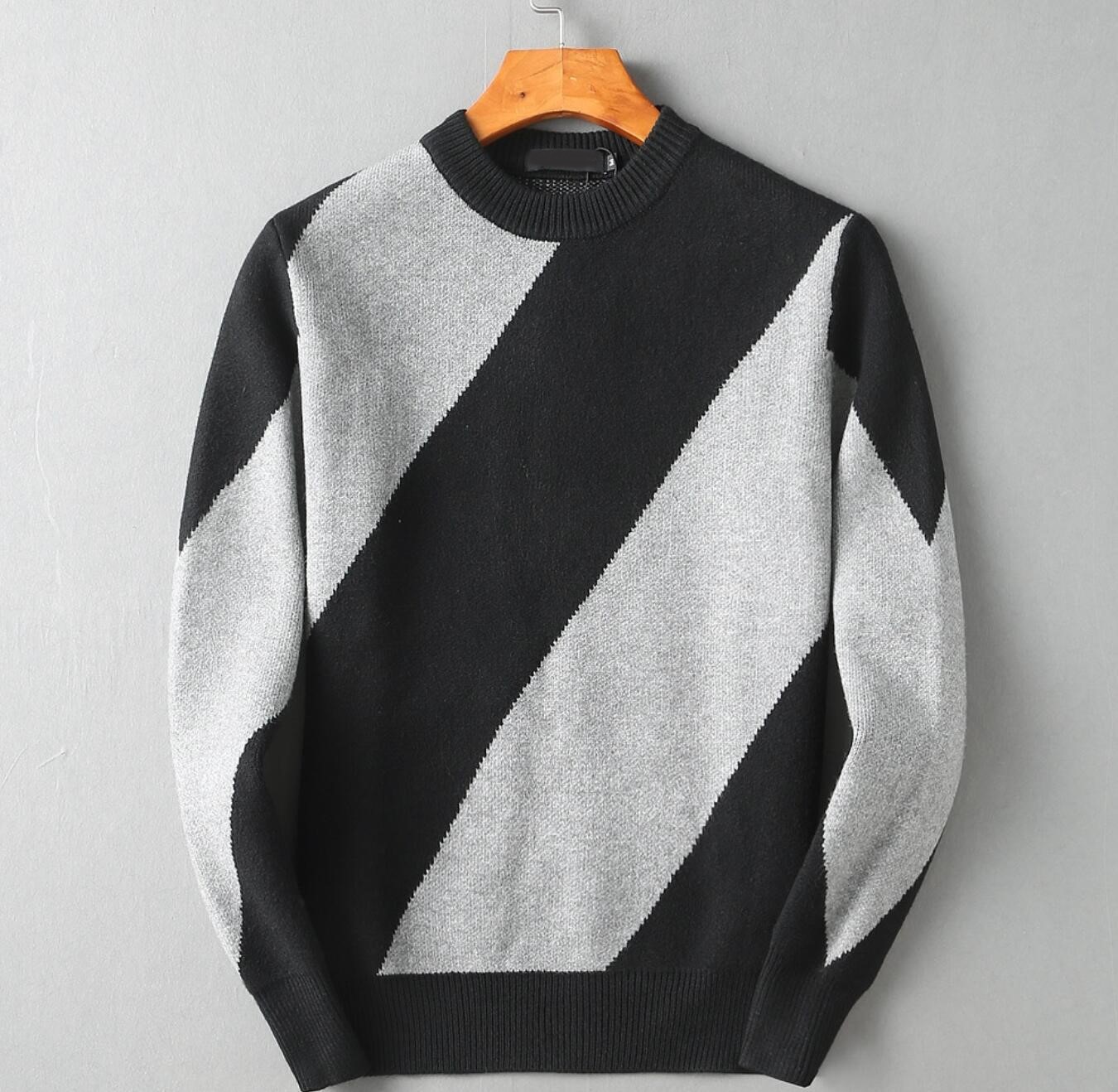 

Autumn Winter Wool Sweater Color Clip Knitwear Long Sleeve Loose Diagonal Stripe Youth Korean Slim Sweater Handsome Bottoming Shirt For Men Women, Gray
