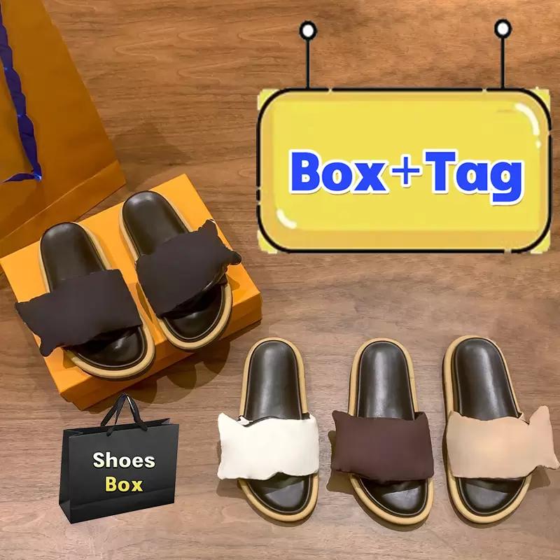 

Newest Pool Pillow Flat Comfort Mules Slippers Luxury Fashion Designer Women Shoes Sandals Summer Platform Slides Indoor Louise''Viuton YHC, No.5- brown beige printed-1