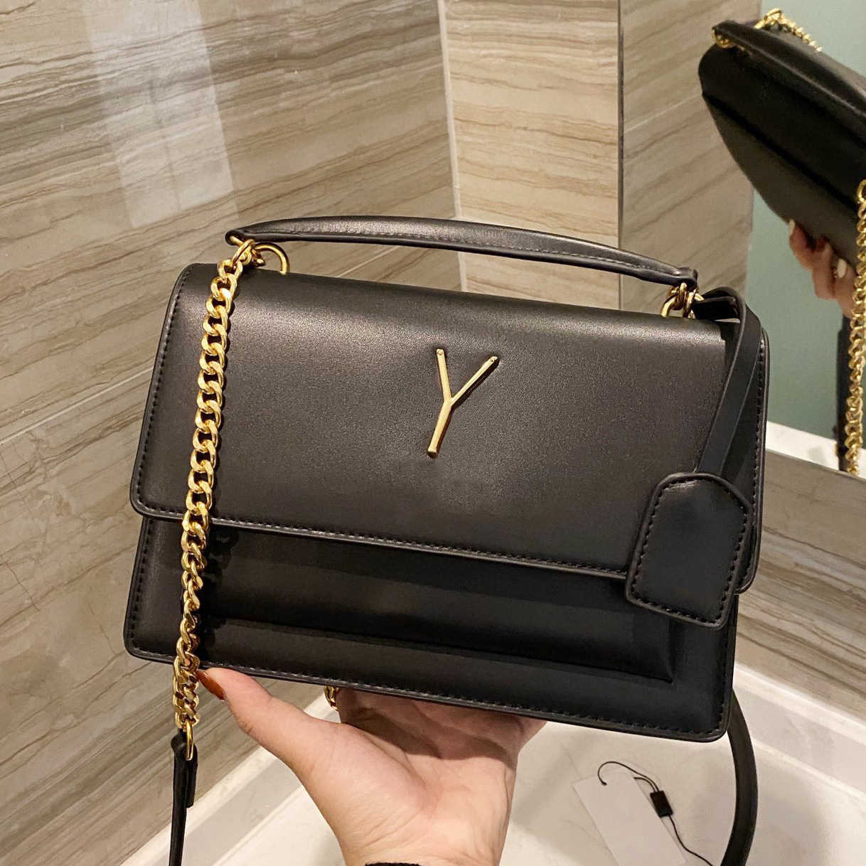 

designer bag Women Bags Handbags Shoulder Bags tote bagg black calfskin classic diagonal stripes quilted chains double flap medium cross bod, #1 24cm