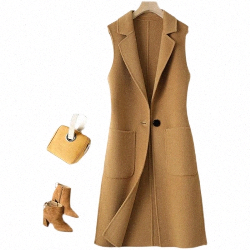 Women's Vests women's Vests 2022 Spring Autumn Woolen Vest Women Fashion Mid-Length Double Breasted Slim Sleeveless Jacket Ladies Waist