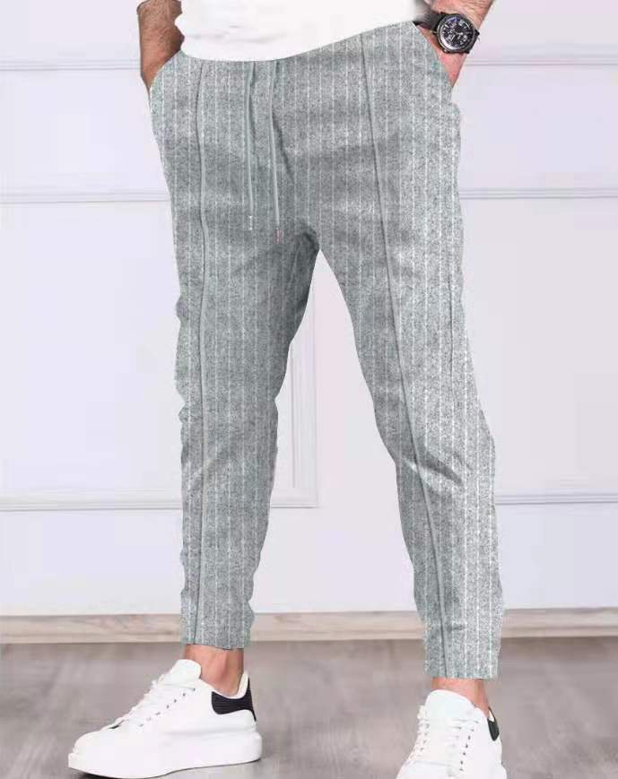 Mens Striped Pant Small Medium Large Plus Size 2XL 3xl Drawstring Casual Jogging Men's Pencil Trousers Black Khaki Gray