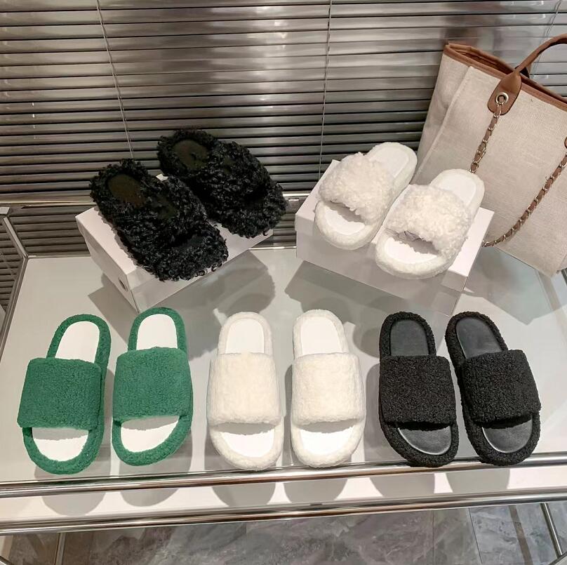 

Autumn Winter Lamb Wool Slippers New Style Thick-Soled Slipper Designer Plush Women Sandals Fur Fluffy Warmth Solid Color Lattice Flat Bottom Sandal, Not for individual sale