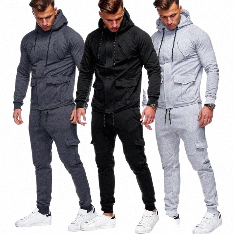 

Men's Tracksuits men's Tracksuits 2022 Fashion Zip Pocket Plain Long Sleeve Hoodie Outfit Sweatsuit For Men p2ik#, White