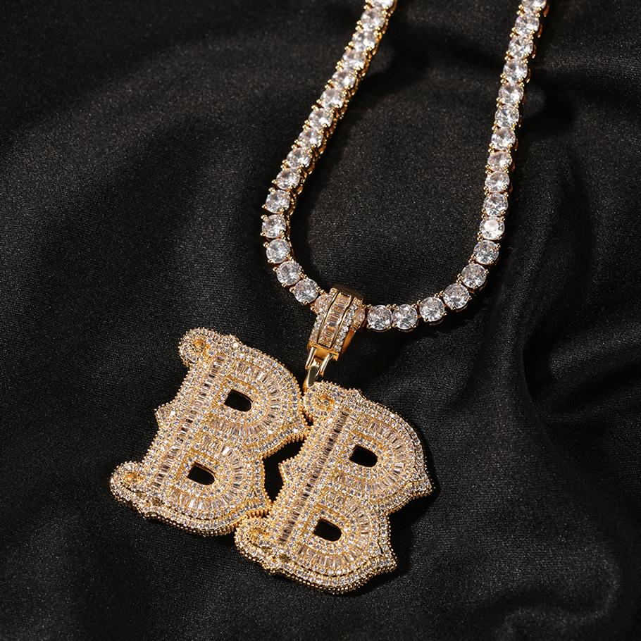 

Custom Name Baguette Initial Letter Pendant Necklace Hip Hop Punk Cubic Zirconia Chain Jewelry For Gift2177