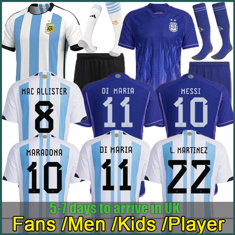 

22 23 Argentina soccer Jersey football shirt 2022 DYBALA AGUERO MARADONA DI MARIA fans player version Men Kids kit sets uniforms socks home away, 22 23 away player version1