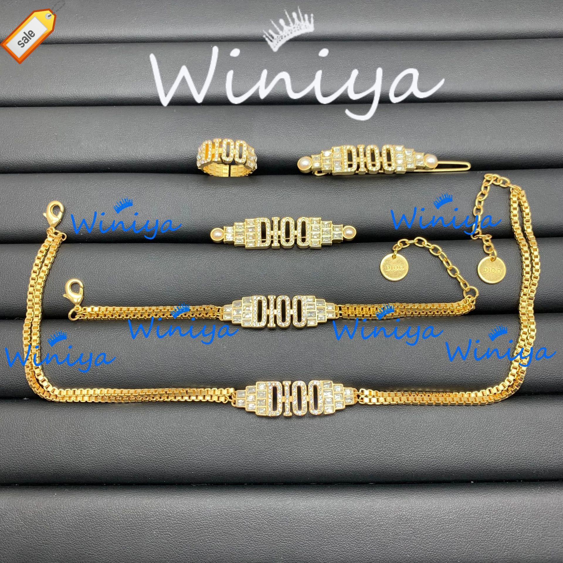 Luxury Designer Necklaces for Women d Family Jewelry Set / Dijia New Letter Rectangular Diamond Open Ring Hairpin Brooch Necklace Bracelet Female