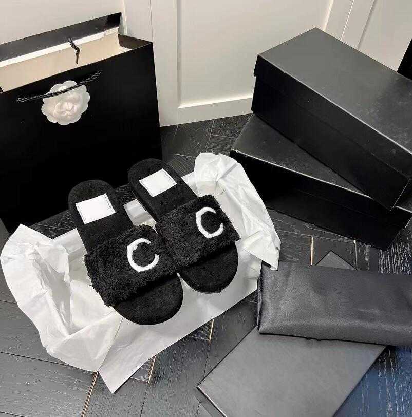 

Fashion Home Flat Bottom Slipper Top Quality Fur Slippers Designer Wool Slides Pink Solid Color Womens Winter Sexy Plush Warmth Flip-Flops With original box