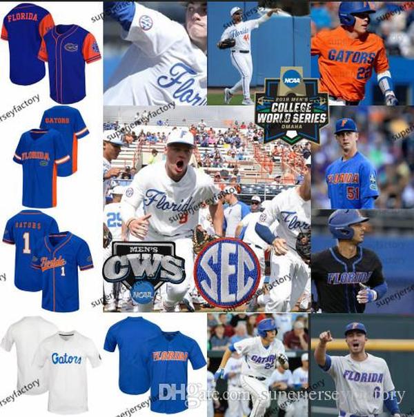 

College wear 2020 Florida Gators Baseball 51 Brady Singer 20 Pete Alonso 6 Jonathan India NCAA CWS Jerseys White Orange Blue Black Any Numbe, 2020 white