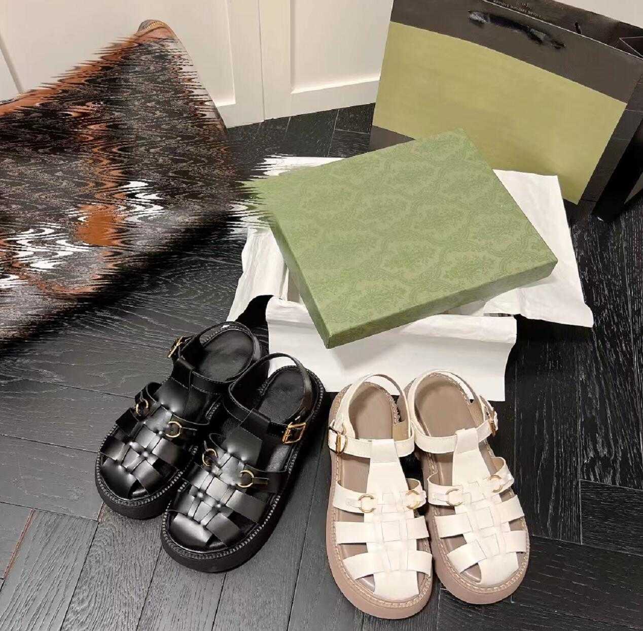 

Fashion Leisure Women Shoes Sandal Summer Retro Womens Slippers Thick-Soled Designer Buckles Classic Lady Slipper Top Quality Leather With original box, Black