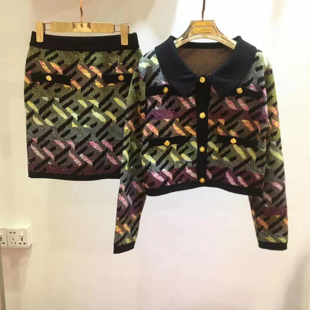 

22 Designers Two Piece Dress vercace shirt Fashion shirts Women Rainbow cardigan sleeve assembly pocket with premium button high quality Streets sportswear SML