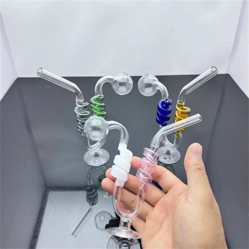 

Glass hookah Pipes smoking Oil Burner New color multi spiral snake glass cigarette set with base