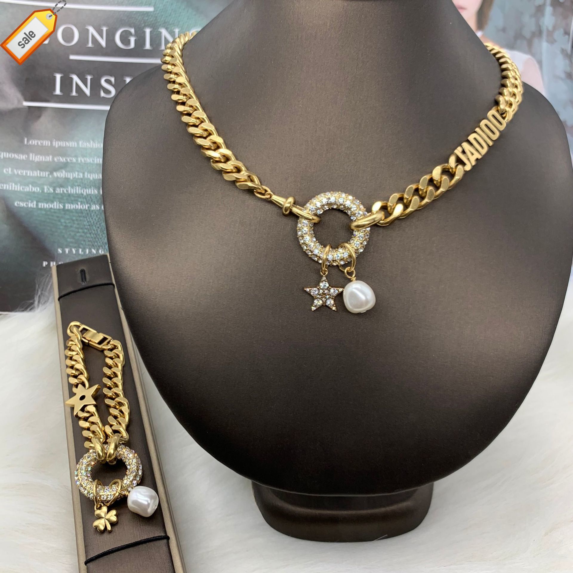 Luxury Designer Necklaces for Women d Family Necklace / Dijia New Letter Diamond Inlaid Pearl Star Neck Chain Bracelet Fashion Light Trend Jewelr