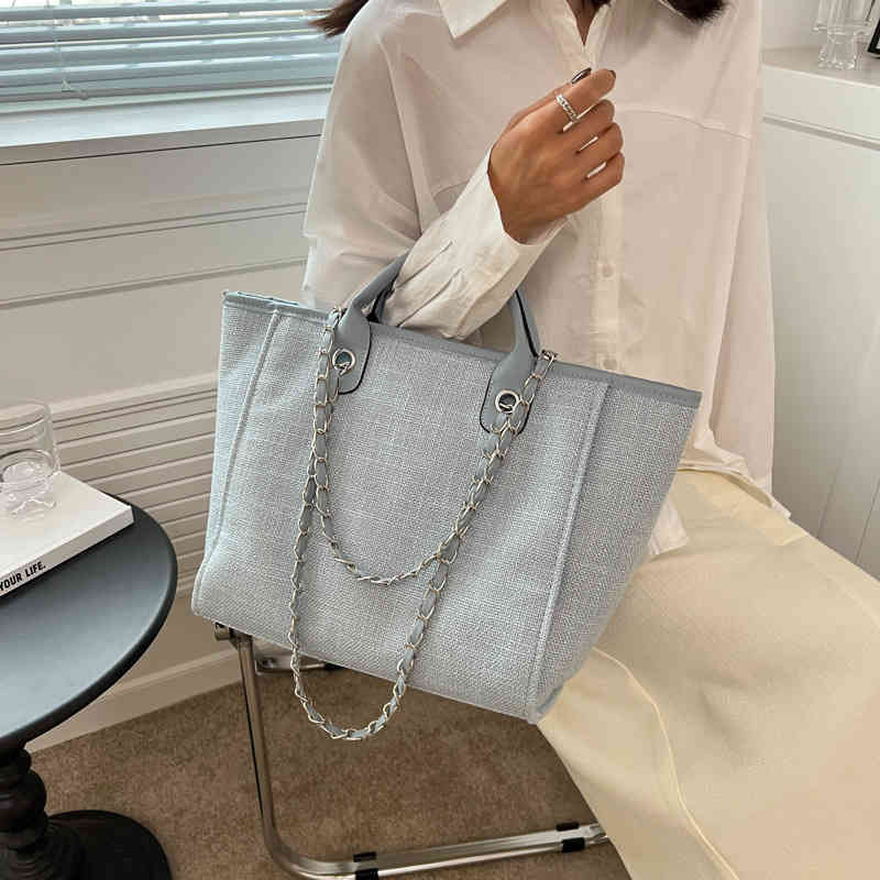 

Messenger Bags Simple canvas women's bag 2022 new small fragrance hand large capacity chain shoulder Handbags, Khaki