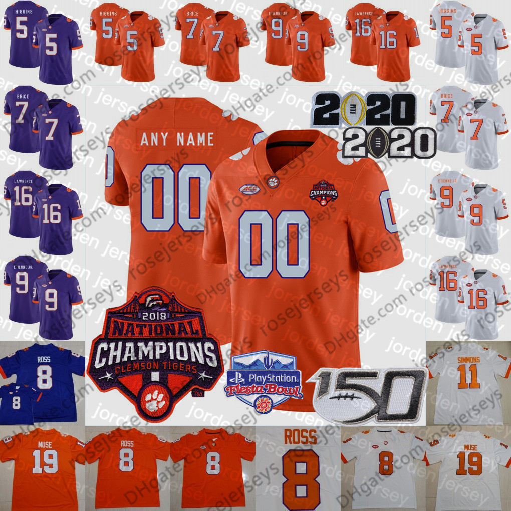

NEW American College Football Wear 2020 Clemson Tigers Lawrence Jersey Custom Higgins Ross Etienne Deshaun Watson Isaiah Simmons Lyn-J Dixon, Orange with fiesta bowl