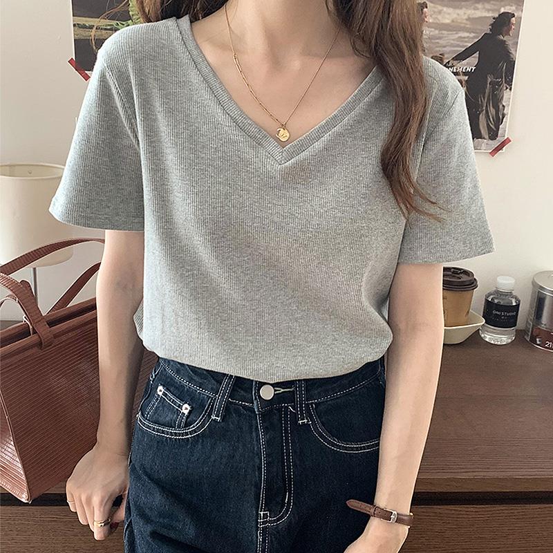 Vêtements de femme simple V couche t shirt à manches courtes top femmes polleras mujer camitas