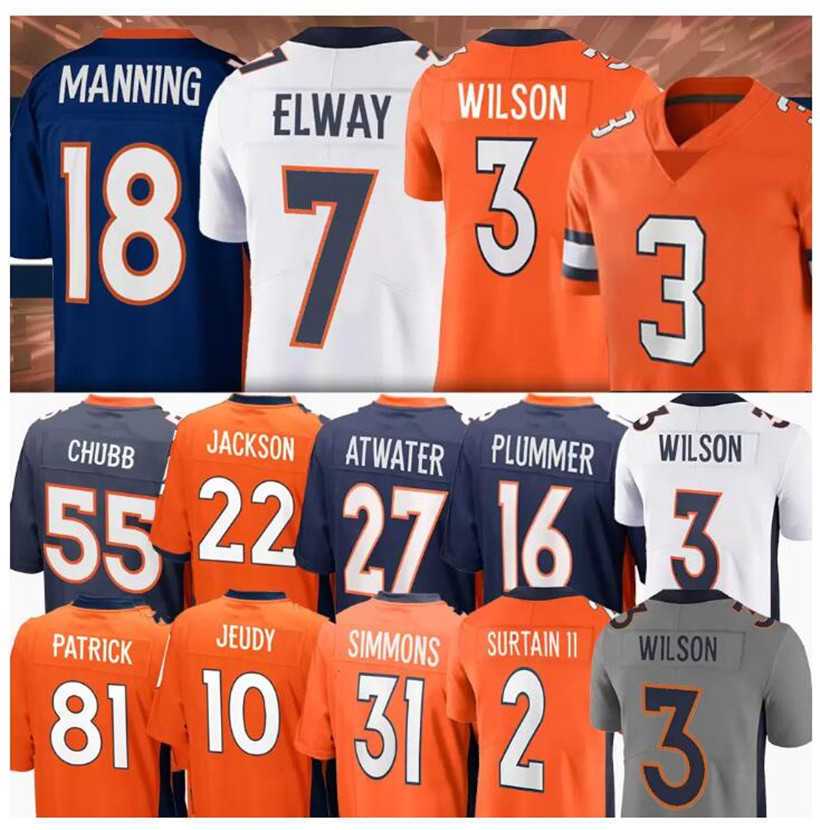 

3 Russell Wilson Denver''Broncos''Custom Football Jersey Patrick Surtain II Justin Simmons Jerry Jeudy Courtland Sutton Jerseys sew Brandon, As photo