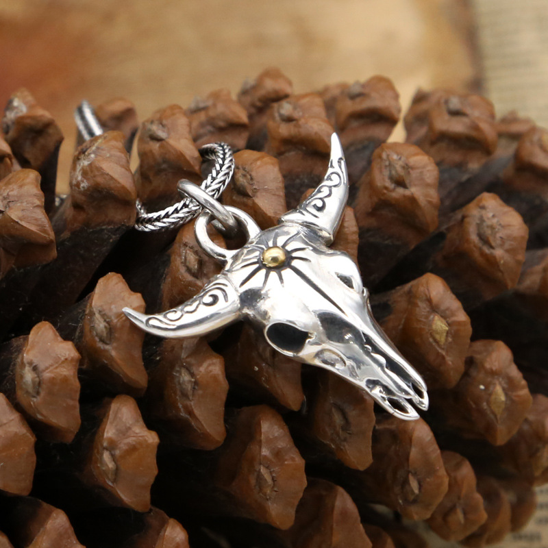 925 Sterling Silver OX Bull Head Pendant Necklaces American European vintage handmade antique punk gothic hip-hop luxury jewelry accessories gift-image-799042690