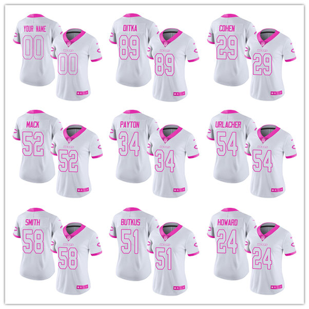

Football Jersey Chicago''Bears''Women Trevor Siemian Devin Hester Walter Payton Justin Fields White Pink Rush Fashion