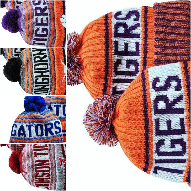 

Men All Team Knitted Cuffed Pom Beanie Clemson Hats Sport Knit Hat Striped Sideline Wool Warm Football Beanies Cap For Women's American caps, 19