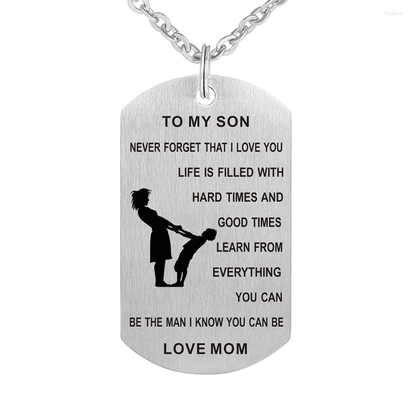 

Pendant Necklaces Stainless Steel Mother And Son Jewelry Carved Words Mom Metal Tags Necklace