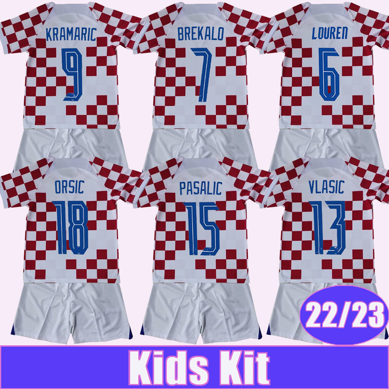 

22 23 MODRIC KRAMARIC Kids Kit Soccer Jerseys National Team RAKITIC PERISIC VLASIC Home Football Shirts ORSIC Uniforms, Tz10012 22 23 home no socks
