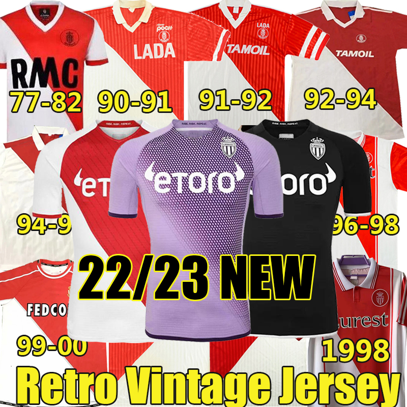 

Monaco Retro Soccer Jerseys 82 90 91 92 94 95 96 97 22/23 Tuybens 1998-2000 Dalger Vintage AS BEN YEDDER JOVETIC GOLOVIN Flocage JORGE Men kids Kit Third Football Shirt, 22-23 third