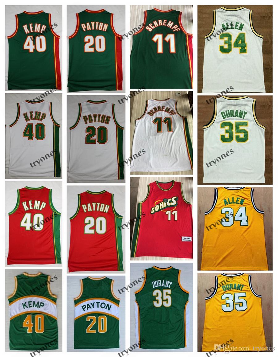 

College wear NCAA Vintage 20 The Glove Gary Payton Kevin Durant 40 Reign Man Shawn Kemp 11 Detlef Schrempf Ray Allen Red Green Basketball Je, Gold
