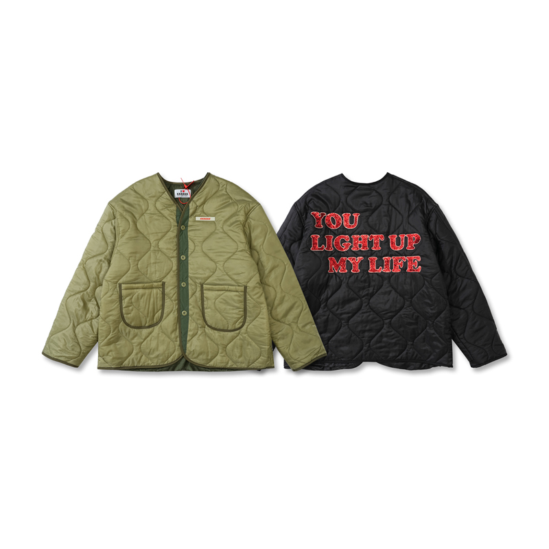 

22FW Europe USA Oversize Coat Autumn Winter Sequins Logo High Quality Men Women Casual Cotton Pocket Button Uniform Jacket, Black