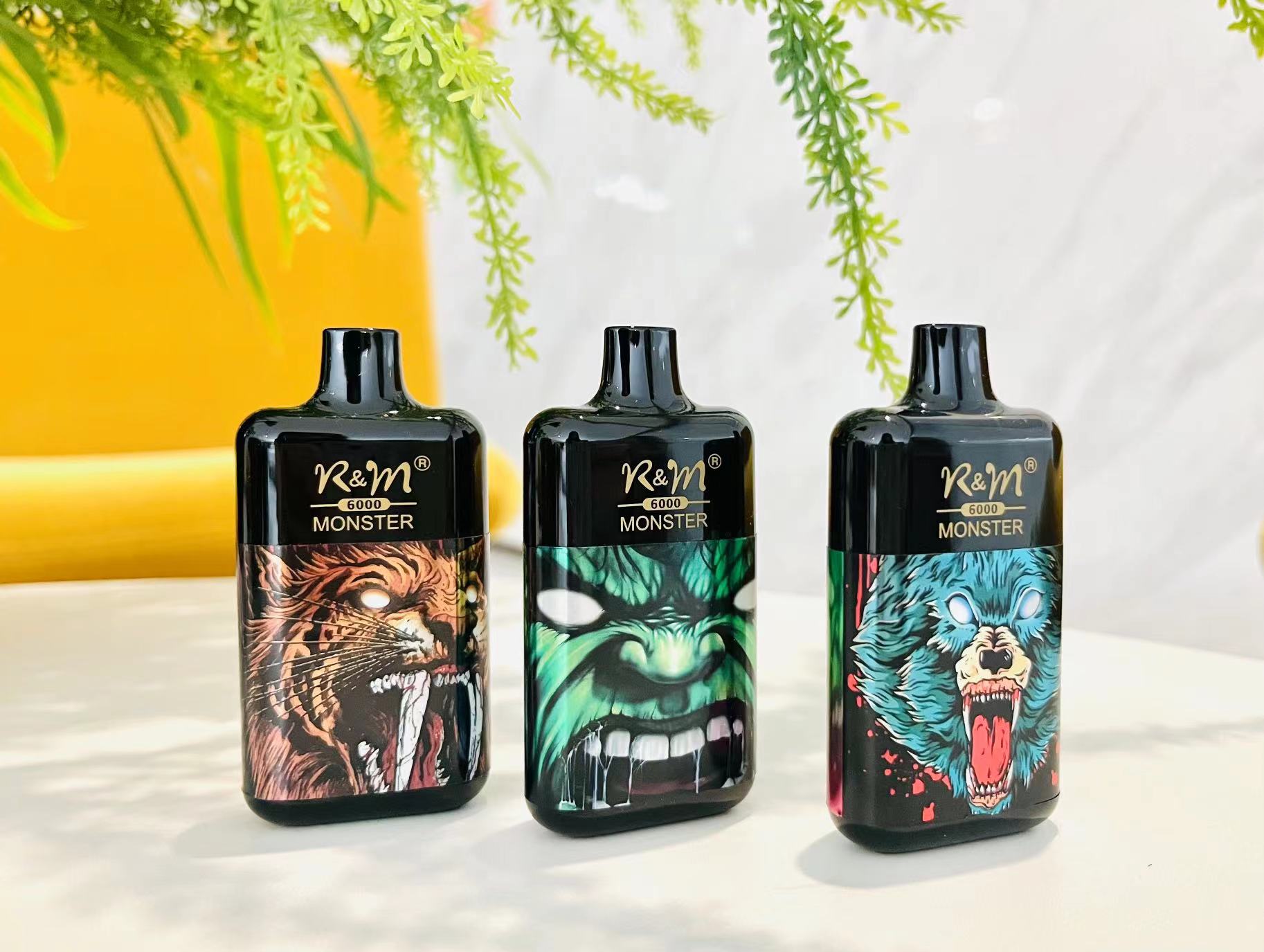 

100% Genuine R&M MONSTER 6000 Puffs Disposable Vape Pen Electronic Cigarette 13ml Pod Mesh Coil 2% 3% 5% Rechargeable Vape