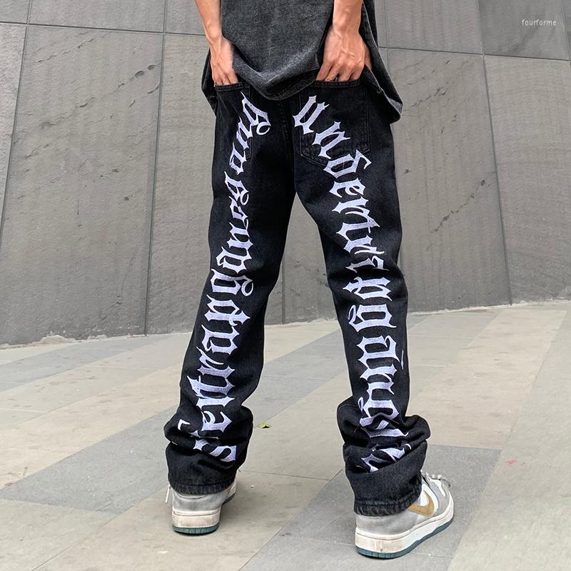 

Men's Jeans Ripped Hip Hop Hole Embroidery Men's Korean Oversize Straight Black Vibe Denim Trousers Loose Harajuku Retro Jean Pants