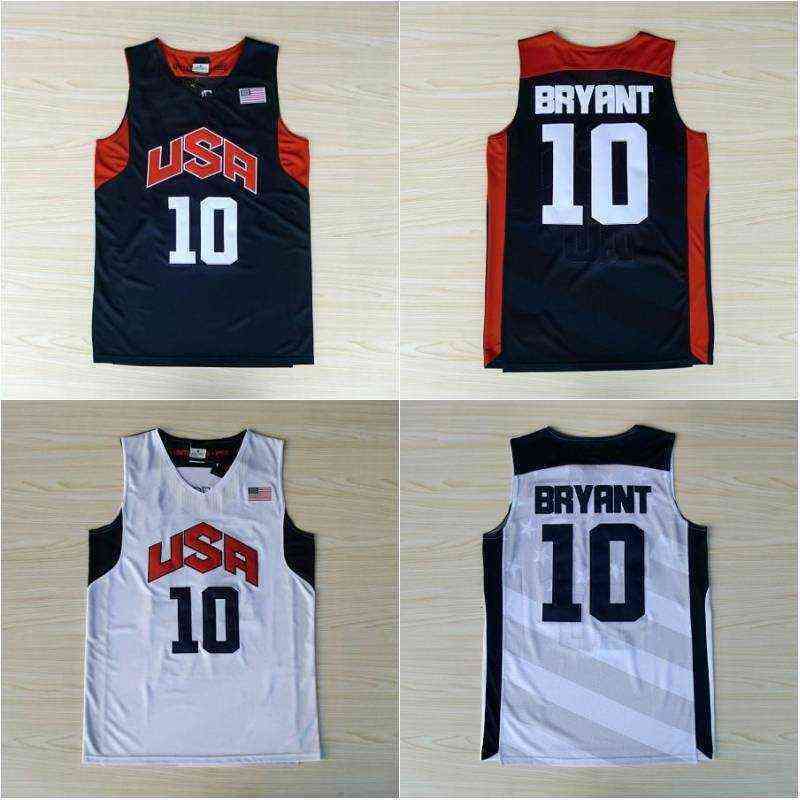 

Stitched 10 Bryant Basketball Jersey Mens USA Dream Team Jersey Stitched Blue White Short Sleeve Shirt -XXL