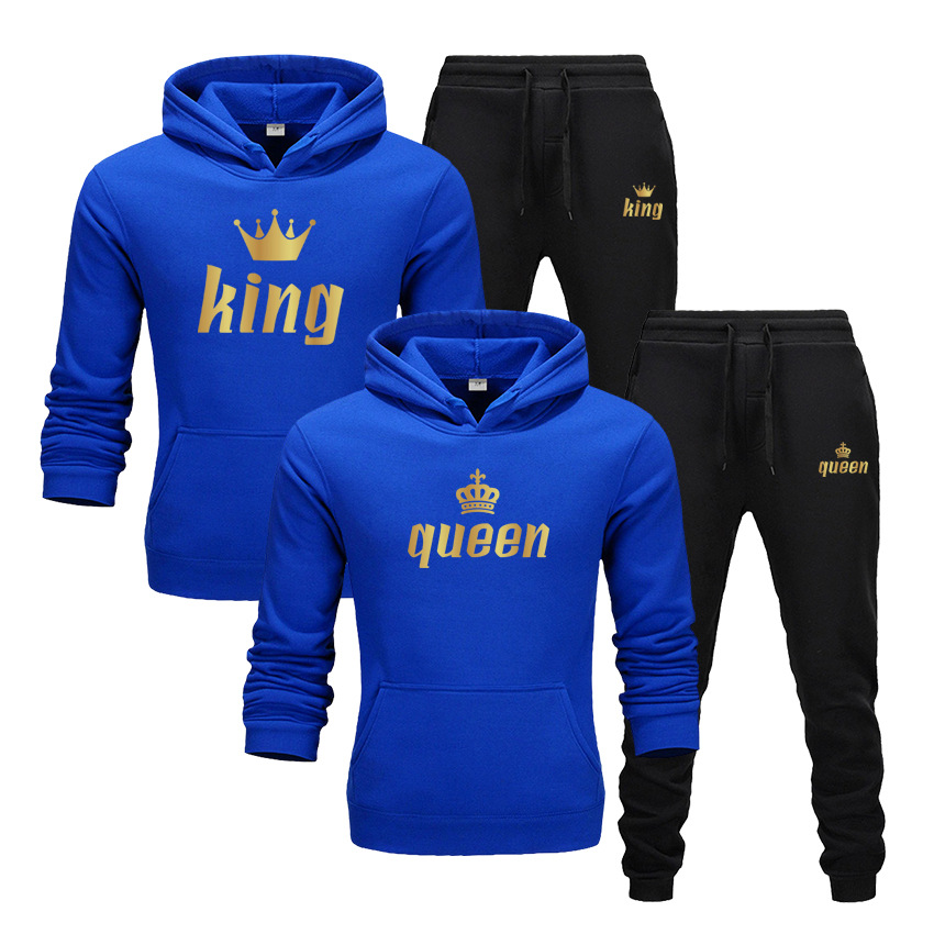

Men Tracksuits Tech Fleece Women Designers Hoodies Jackets Hoodies Sleeve Streetwear Athletic Sets Autumn with King Queen letters support customization, Black king