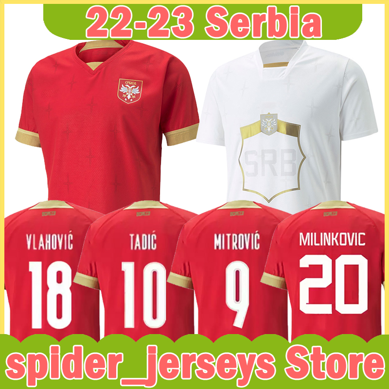 

22 23 Serbia Soccer Jersey 2022 2023 MILIVOJEVIC MITROVIC TADIC JOVIC KOLAROV Kostic Vlahovic SERGEL MATIC national football team Uniforms Men Shirts, Hetafei 21-22 home