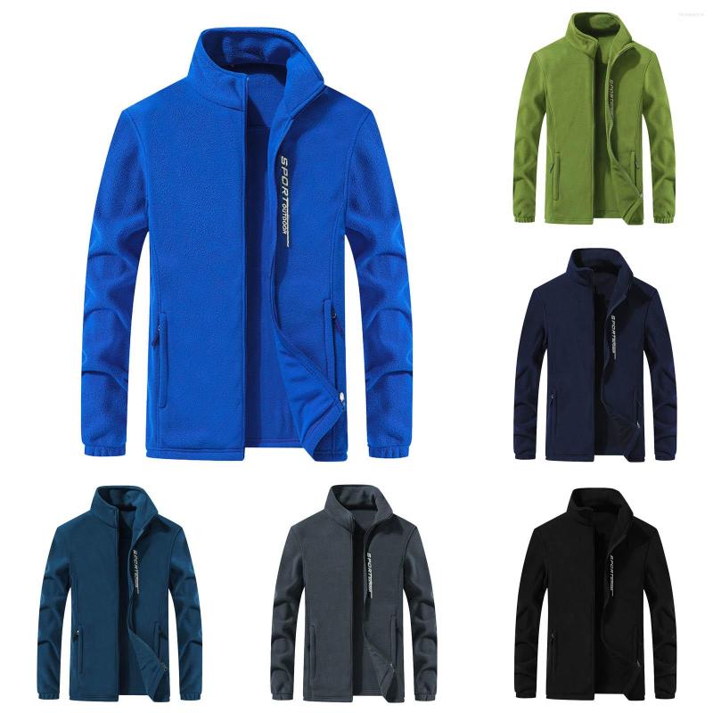 

Men's Jackets Male Casual Warm Solid Splice Fleece Jacket Stand Collar Long Sleeve Zipper Pocket Coat, Black